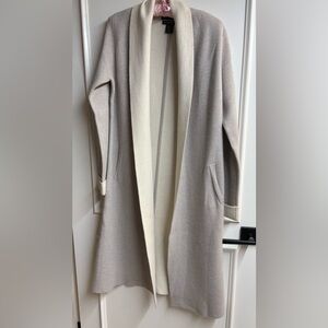 Tahari Women's Cream and Taupe Sweater Coat